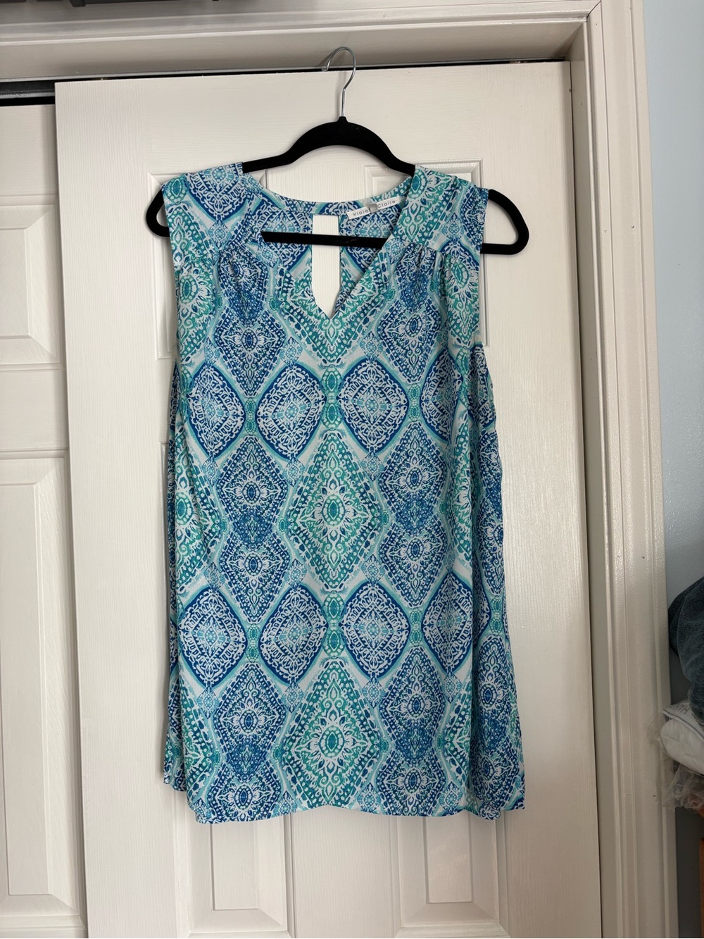 Violet & Claire Blue and Teal Patterned Sleeveless Top
